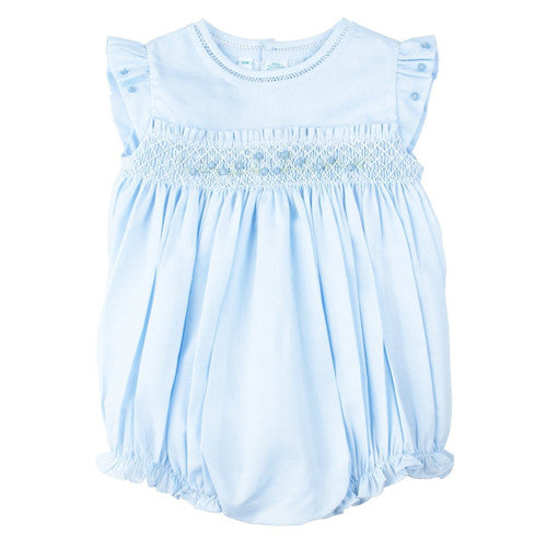 Rose Garden Collection Smocked Fly Sleeve Bubble- Blue