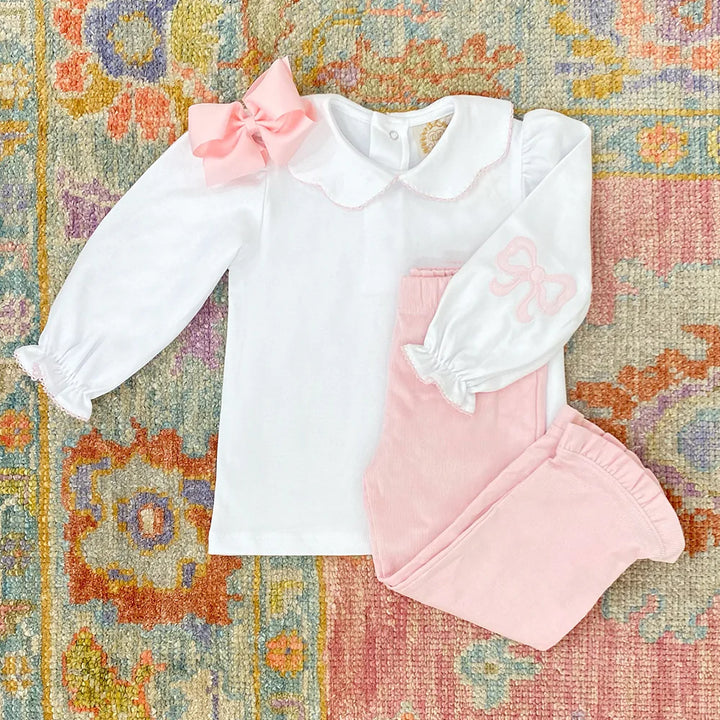 Emma's Elbow Patch Top-  Worth Avenue White/Palm Beach Pink