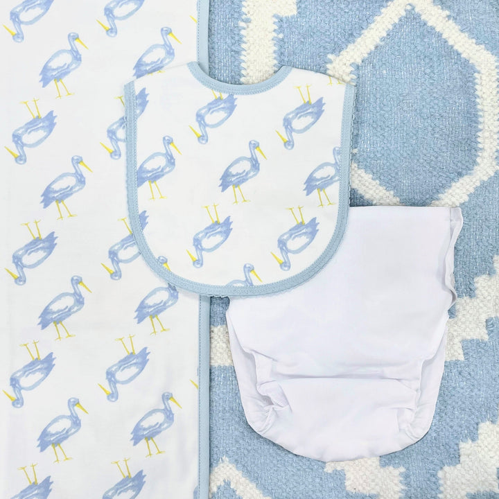 Burp Me Bib- Sir Proper Stork with Buckhead Blue