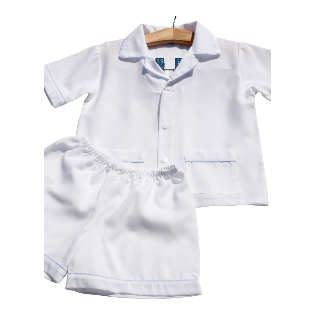 White with Blue Trim Short Pajamas
