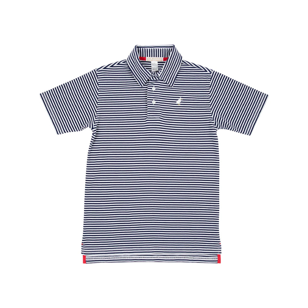 Prim & Proper Polo & Onesie - Nantucket Navy Stripe With Multicolor Stork
