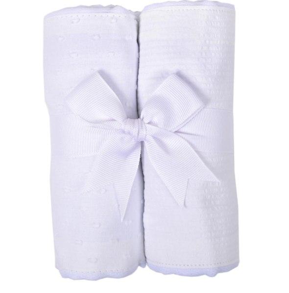 White Seersucker Stripe Set of 2 Burp Cloths