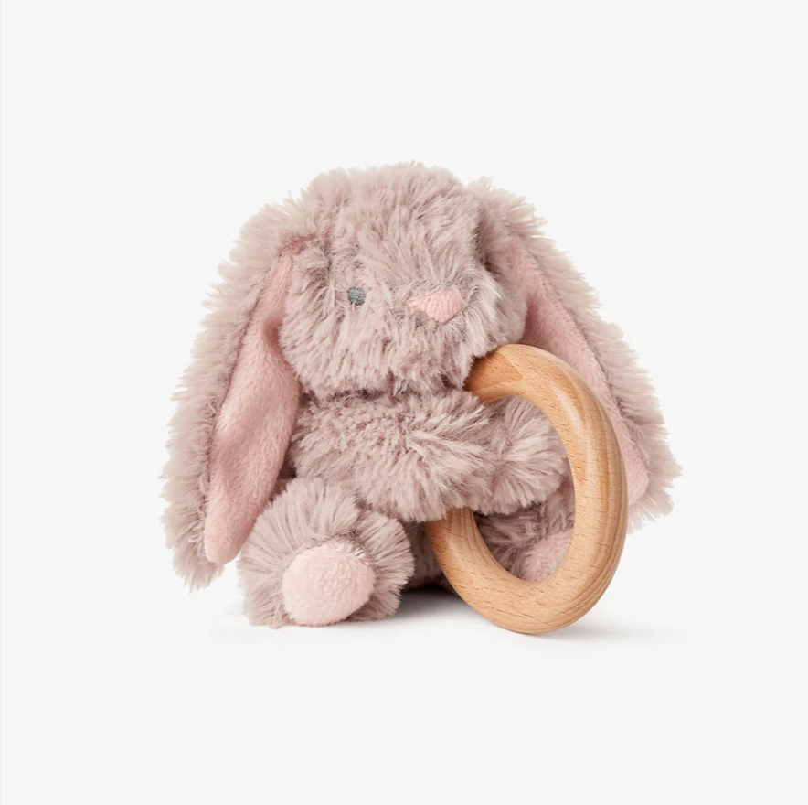 Plush Brown Bunny Wooden Ring Rattle