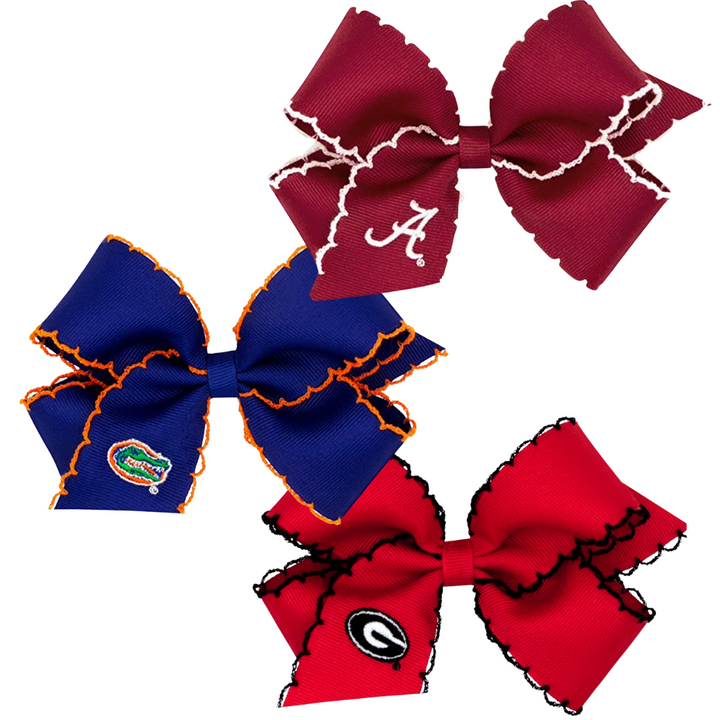 Medium College Embroidered Moonstitch Bow