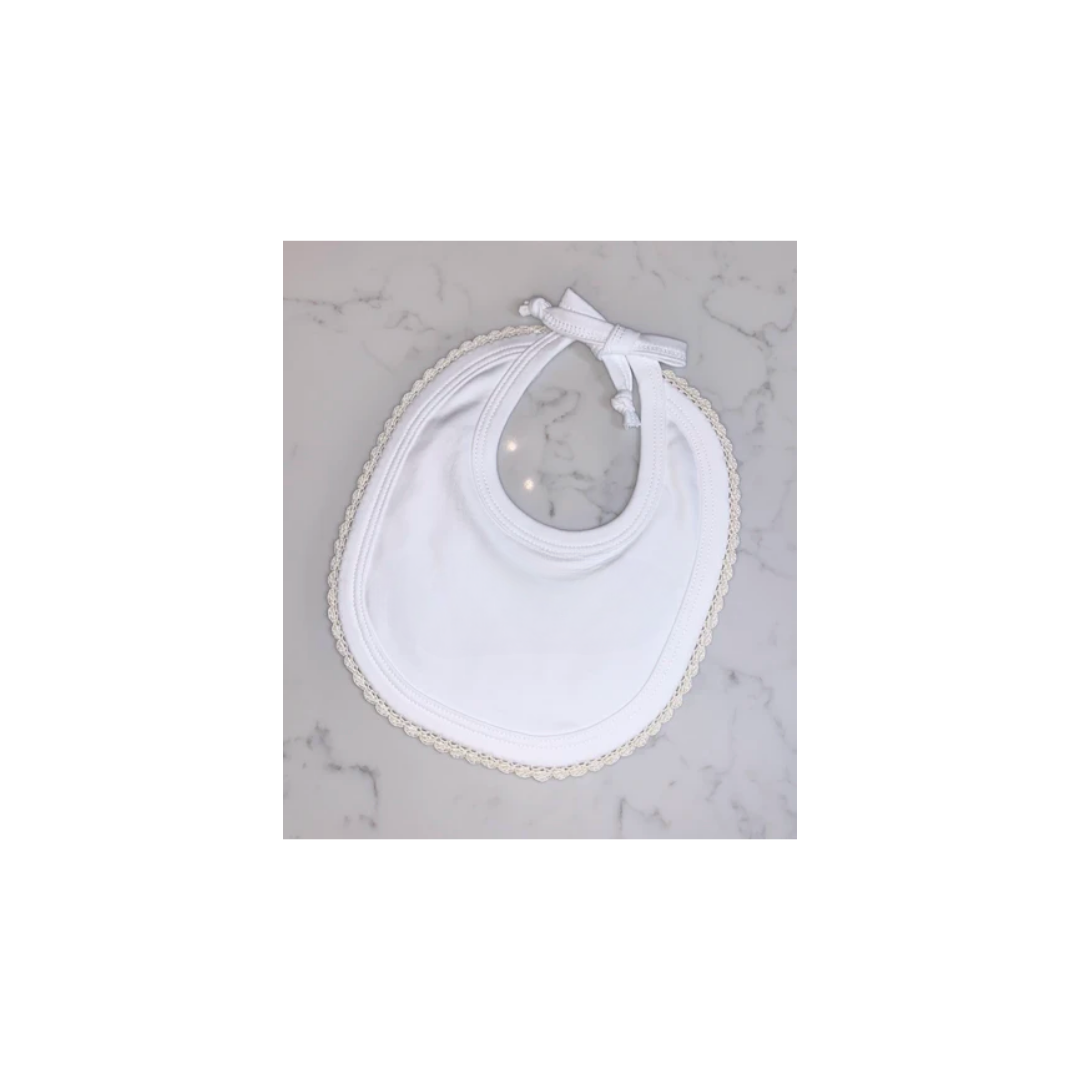 White Bib with Crochet Trim- White