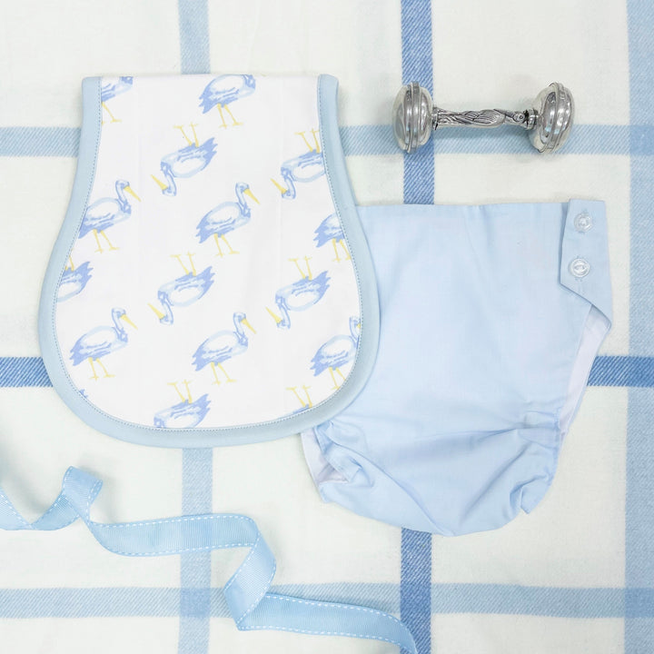 Oopsie Daisy Burp Cloth- Sir Proper Stork with Buckhead Blue