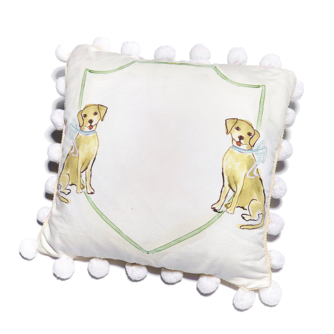 Yellow Dog with Blue Bow Pillow