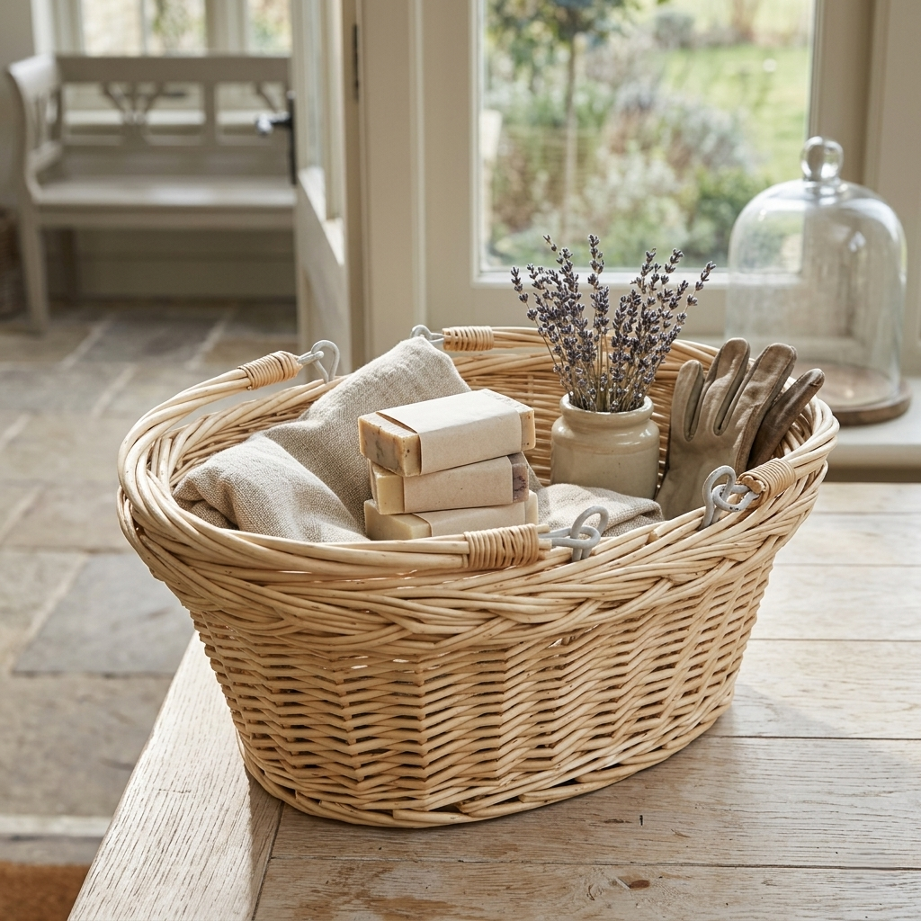 17.5" Natural Brown Wicker Oval Basket with Carrying Handles