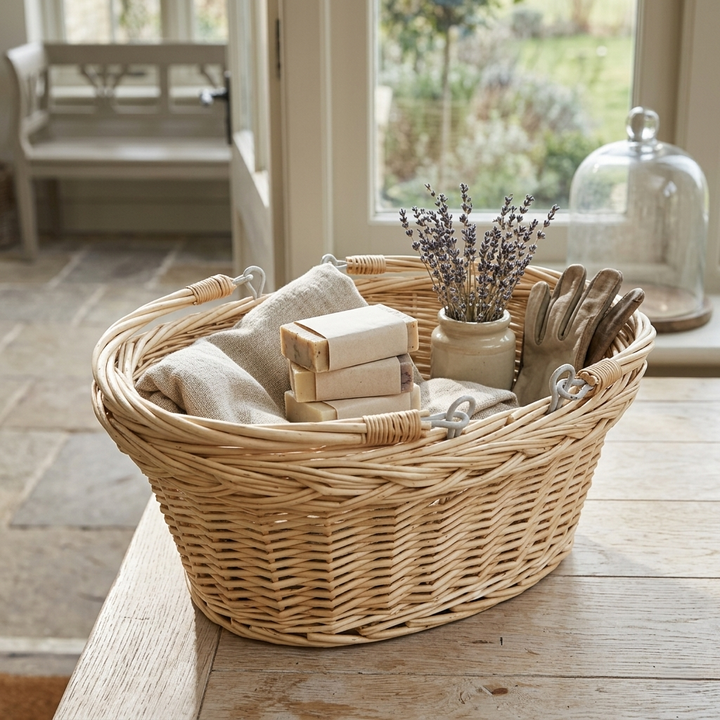17.5" Natural Brown Wicker Oval Basket with Carrying Handles