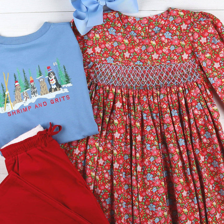 Girls Smocked Dress - Scarlet Blooms