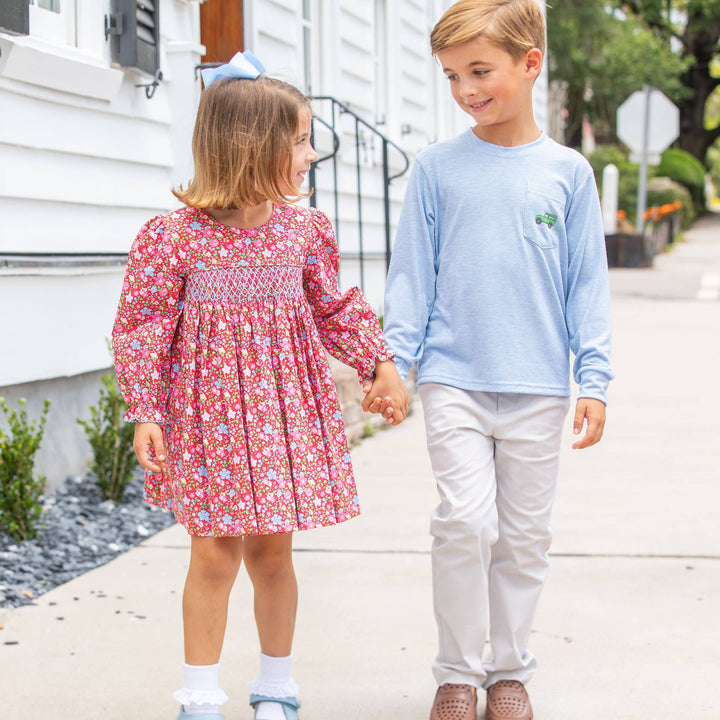 Girls Smocked Dress - Scarlet Blooms