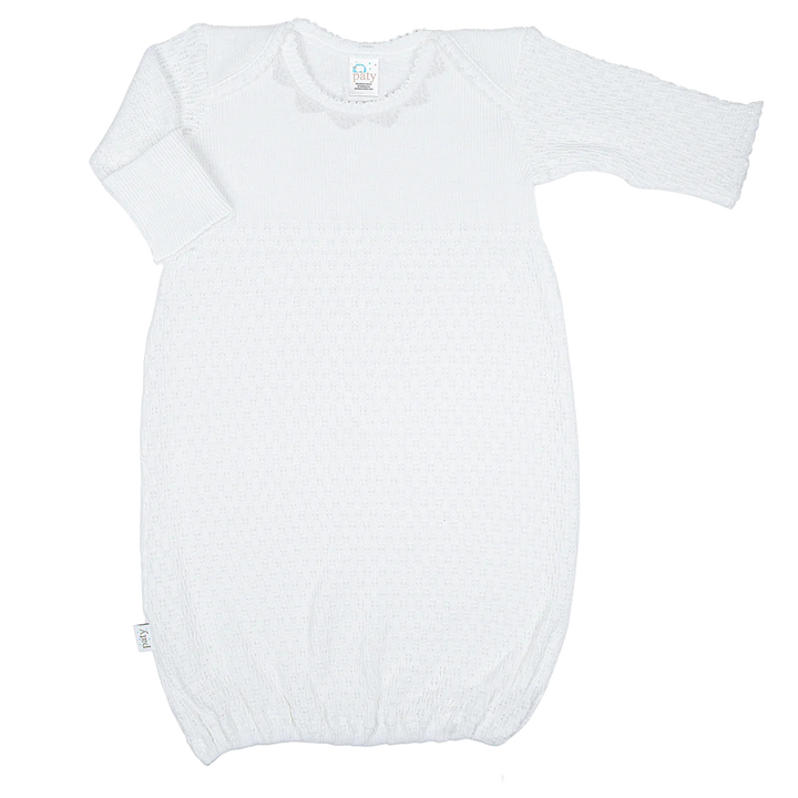 Paty Knit Overlap Shoulder Gown w/Guipure Lace