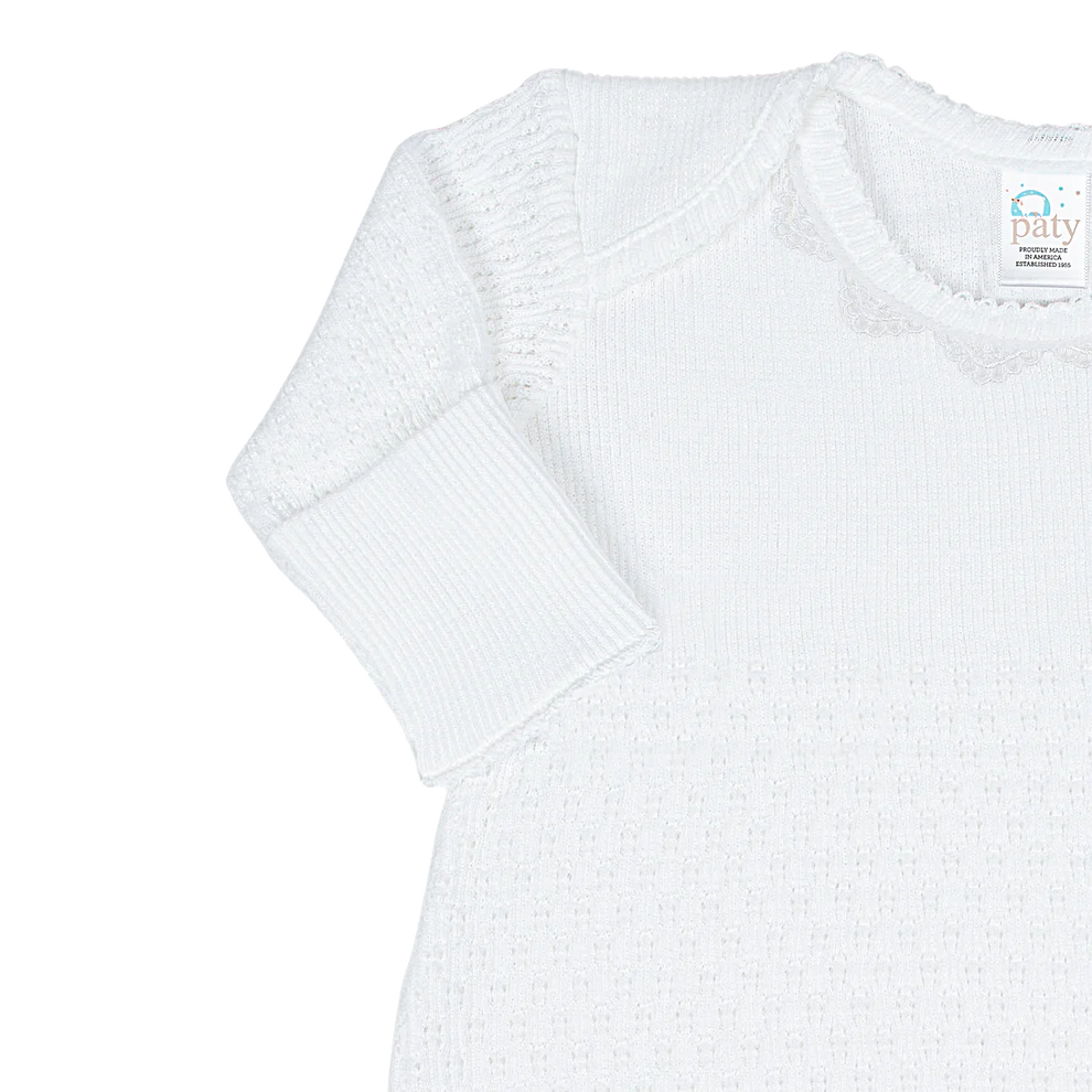 Paty Knit Overlap Shoulder Gown w/Guipure Lace