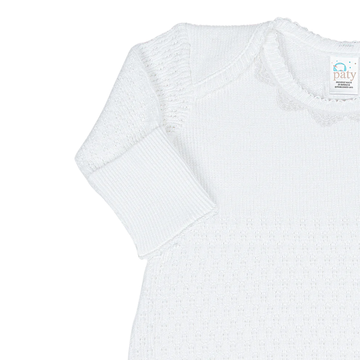 Paty Knit Overlap Shoulder Gown w/Guipure Lace