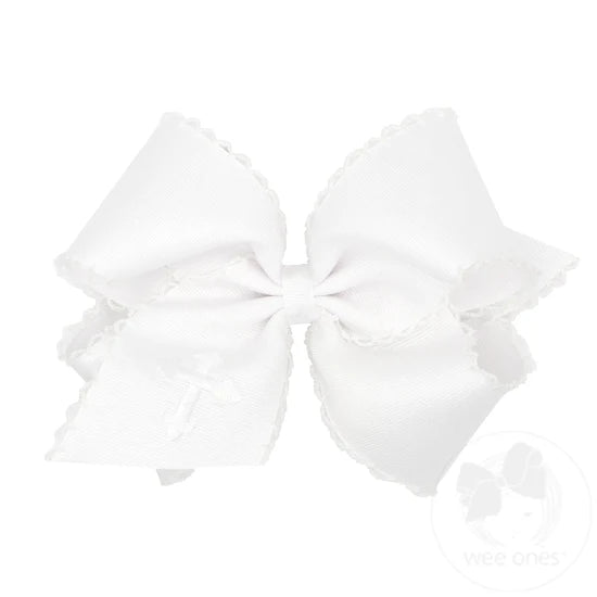 King  Grosgrain Hair Bow with Moonstitch Edge and Cross Embroidery on Tail