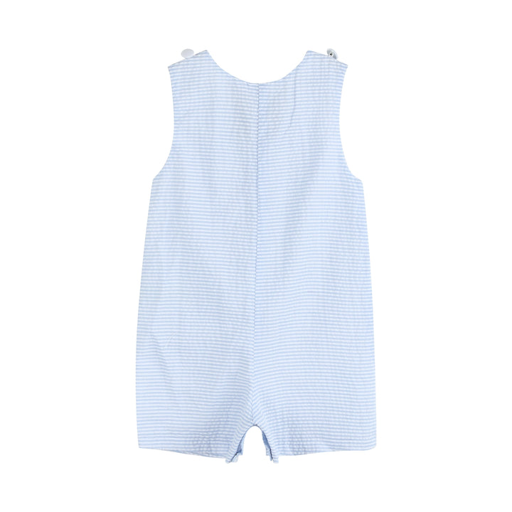 Seersucker Pom Pom Bunny Shortalls- Light Blue