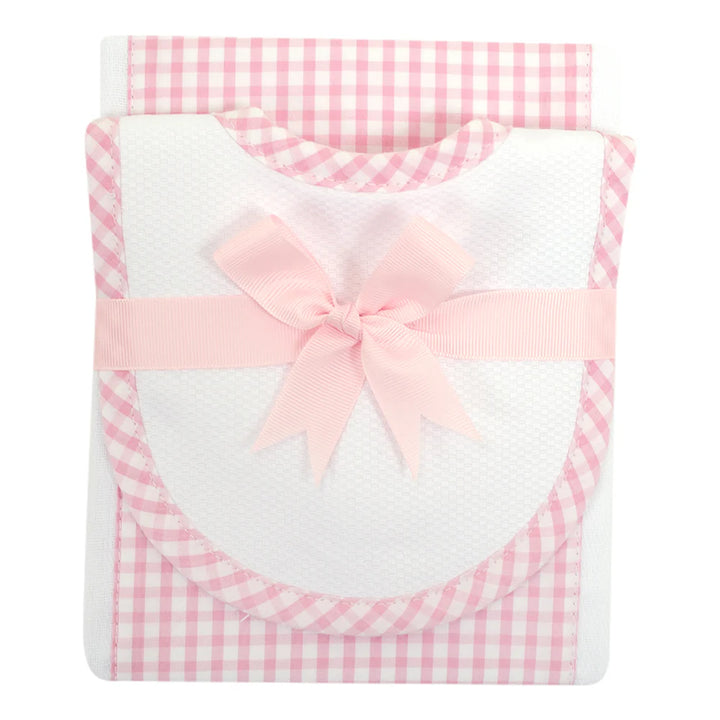 Big Check Drooler Bib & Burp Set, Pink or Blue