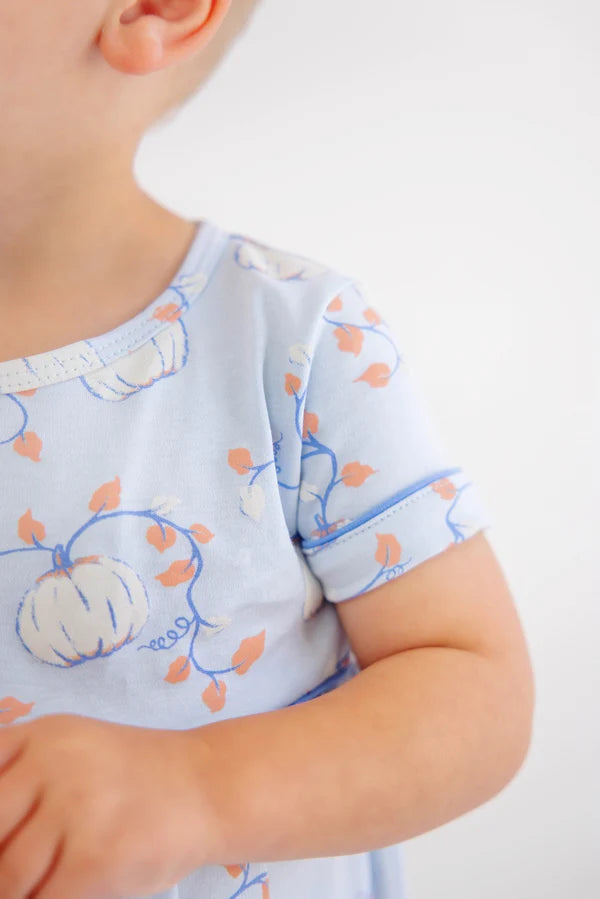 Short Sleeve Bradford Romper - Gourd-geous (Buckhead Blue) with Barbados Blue