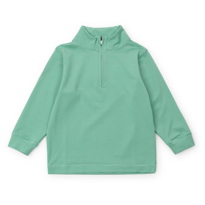 Sam Quarter Zip Pullover- Green/White Stripes