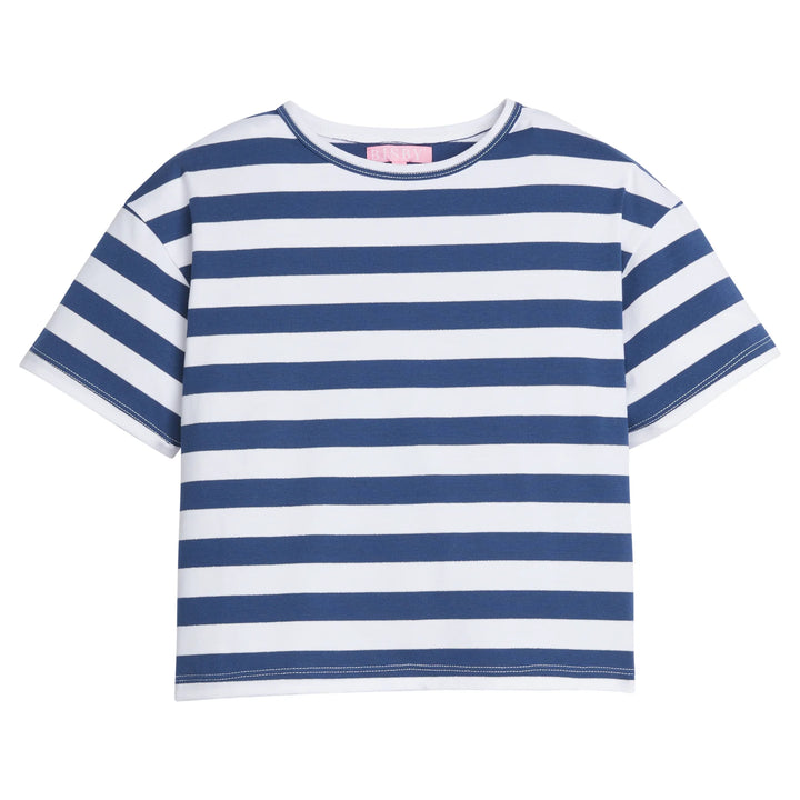 Boxy Tee- Navy Metallic Stripe