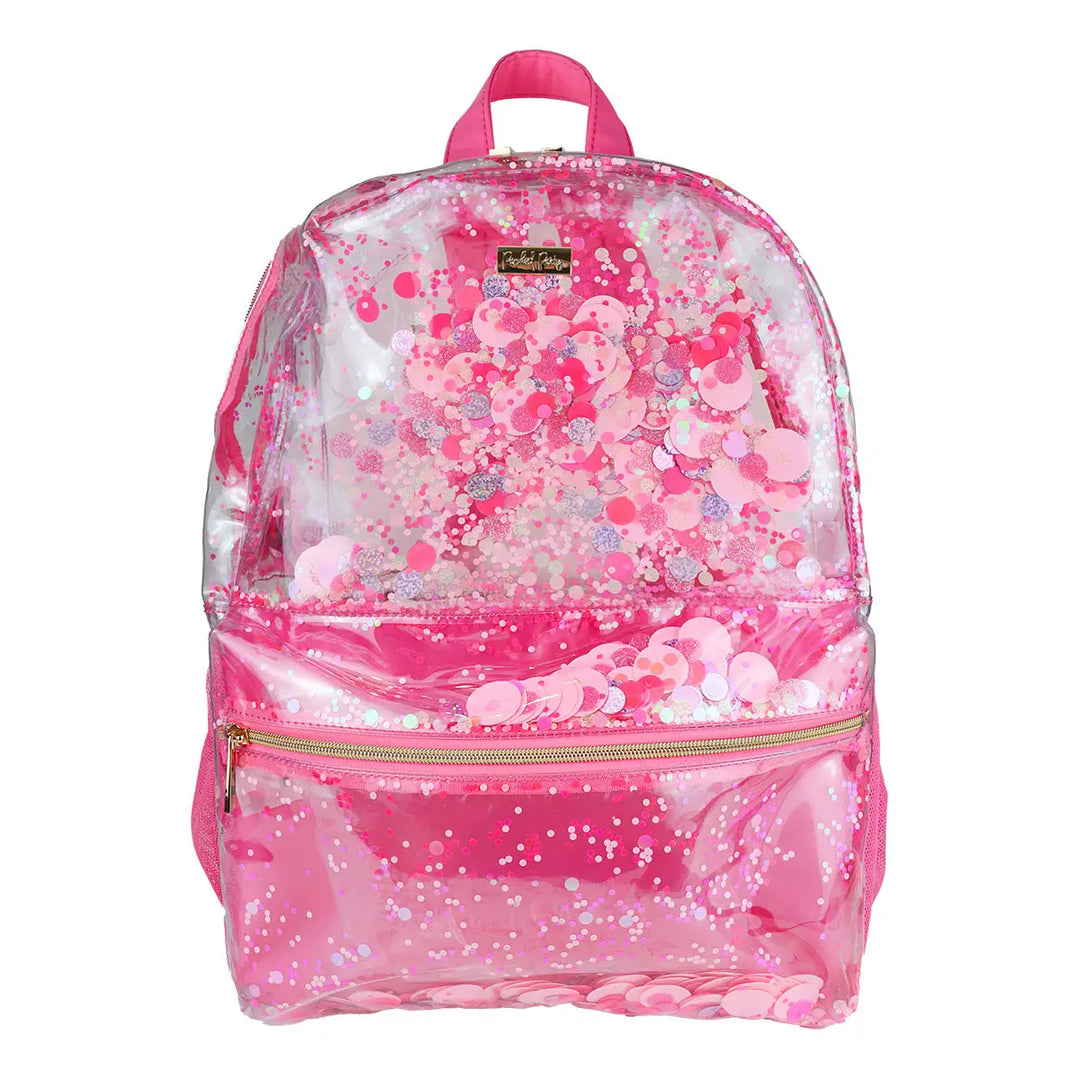 Pink Party Confetti Pink Clear Backpack- Medium