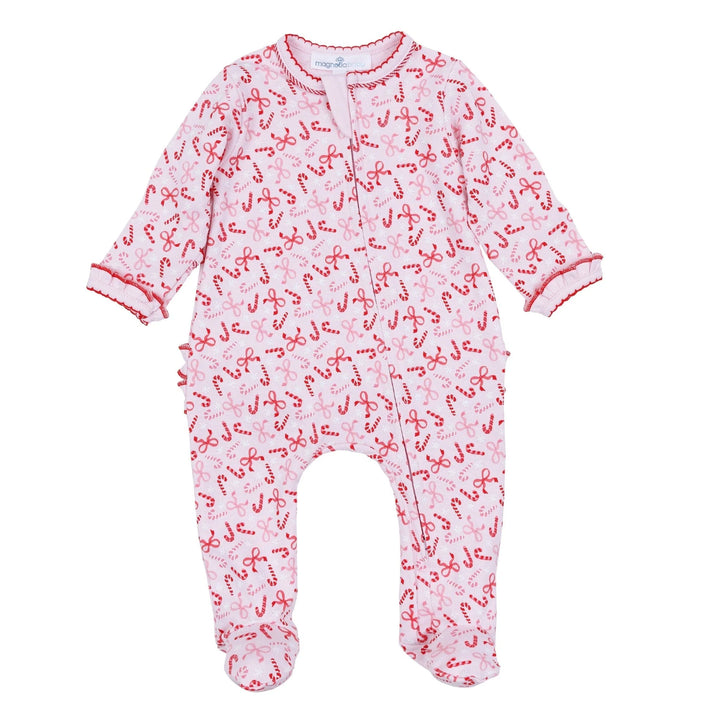 Candy Cane Lane Print Ruffle Zip Footie