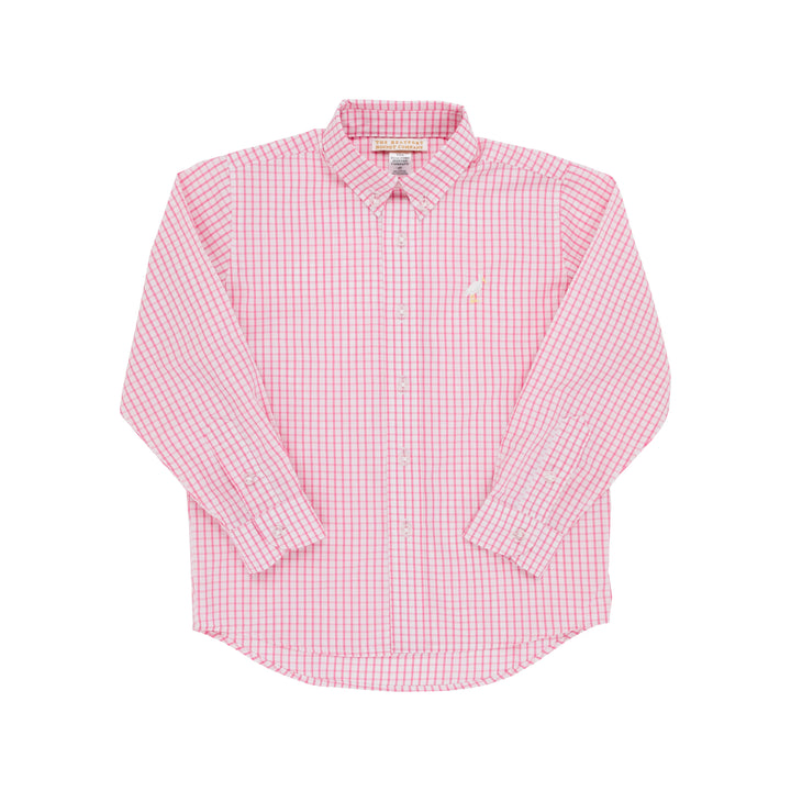 Dean's List Dress Shirt- Hamptons Hot Pink Windowpane With Multicolor Stork