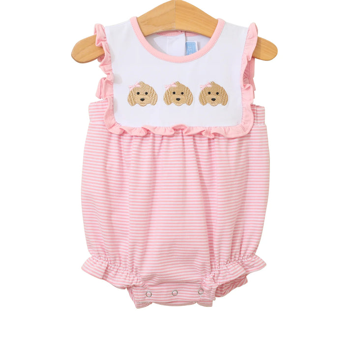 Puppy Trio Embroidery Ruffle Bubble- Pink