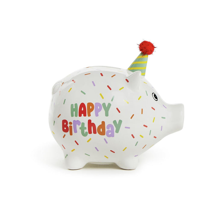 Happy Birthday Confetti Piggy Bank with Pom Pom Hat in Gift Box