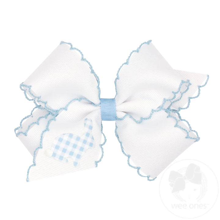 Grosgrain Bow with Moonstitch Edge and Printed Gingham Bunny