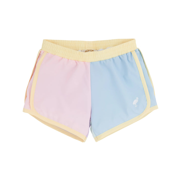 Prepletic™ Shimmy Shake Shorts Palm Beach Pink, Beale Street Blue, Sea Island Seafoam, Lauderdale Lavender & Bellport Butter Yellow with Worth Avenue White Stork