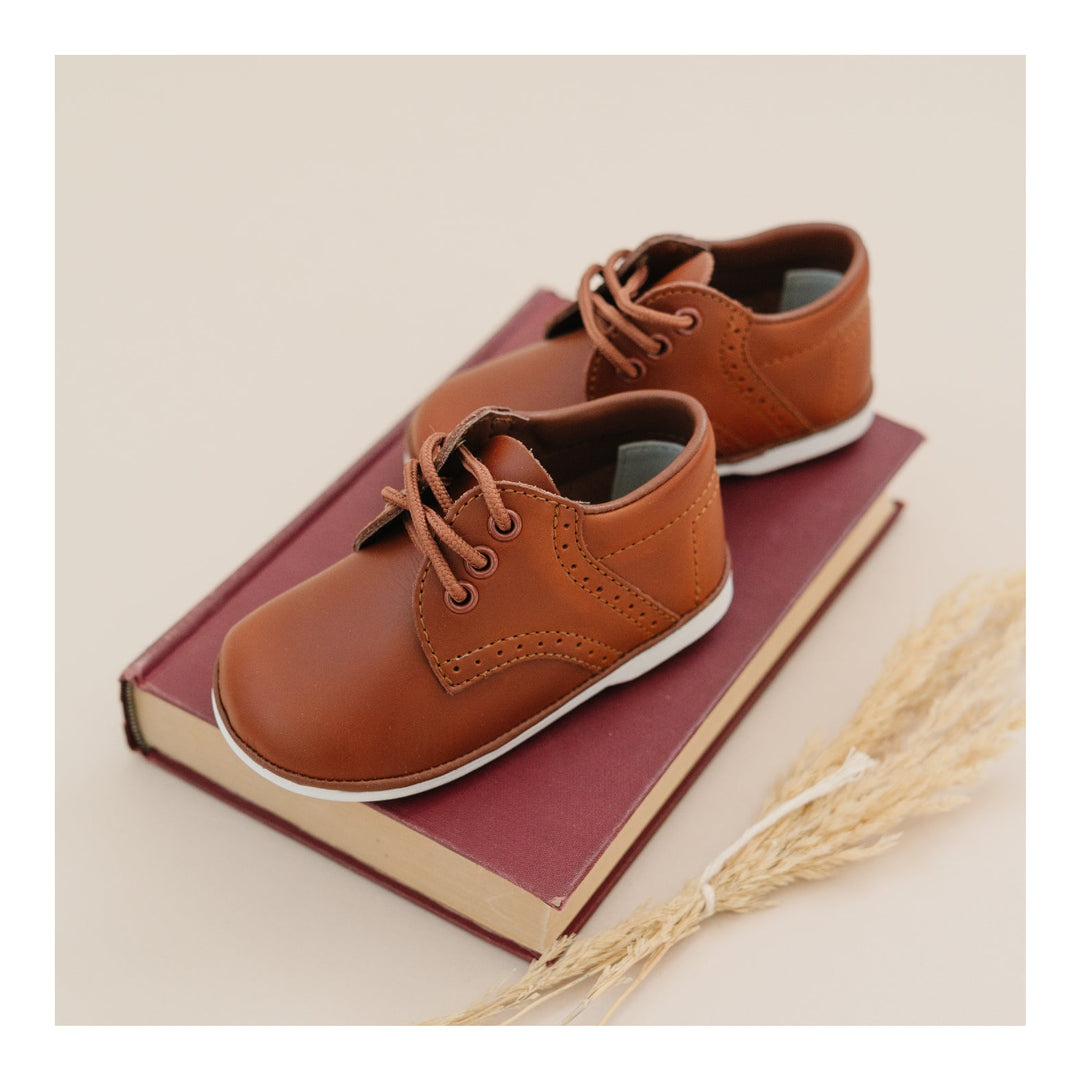 Angel Baby James Waxed Leather Lace Up Shoe- Baby- Cognac