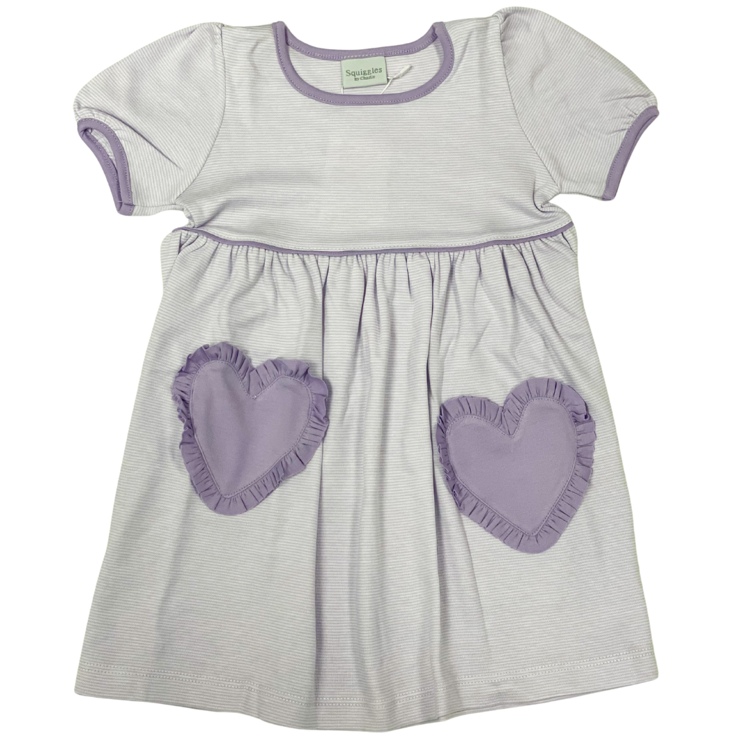 Lavender Stripe Heart Pocket Dress