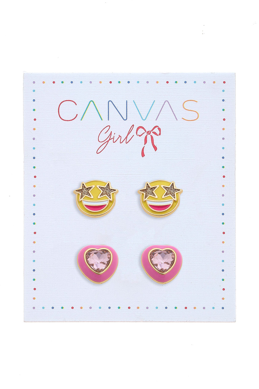Madeleine Heart & Smiley Face Children's Stud Earrings in Worn Gold (Set of 2)