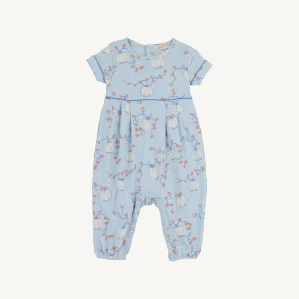 Short Sleeve Bradford Romper - Gourd-geous (Buckhead Blue) with Barbados Blue