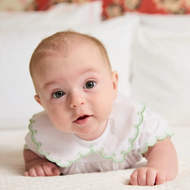 Frazier Embroidered Bubble- White with Green