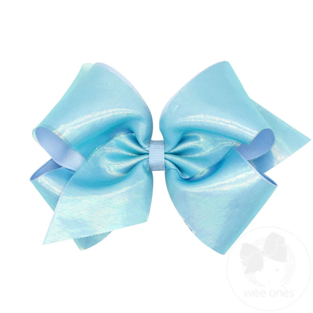 King Sheer Iridescent and Grosgrain Overlay Hair Bow