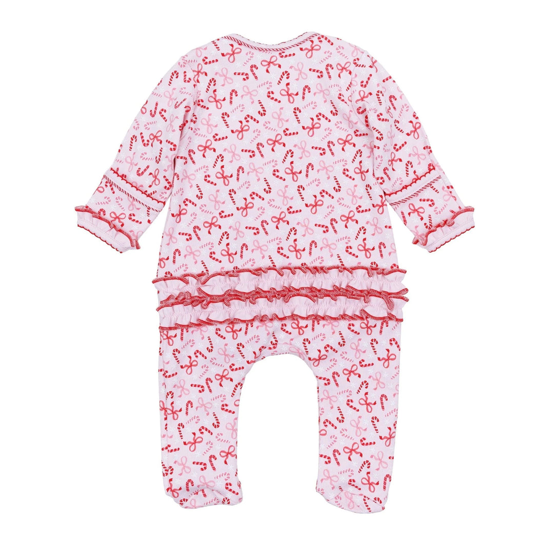 Candy Cane Lane Print Ruffle Zip Footie