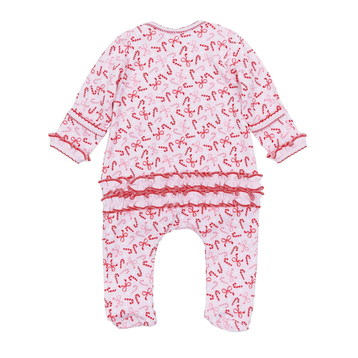 Candy Cane Lane Print Ruffle Zip Footie