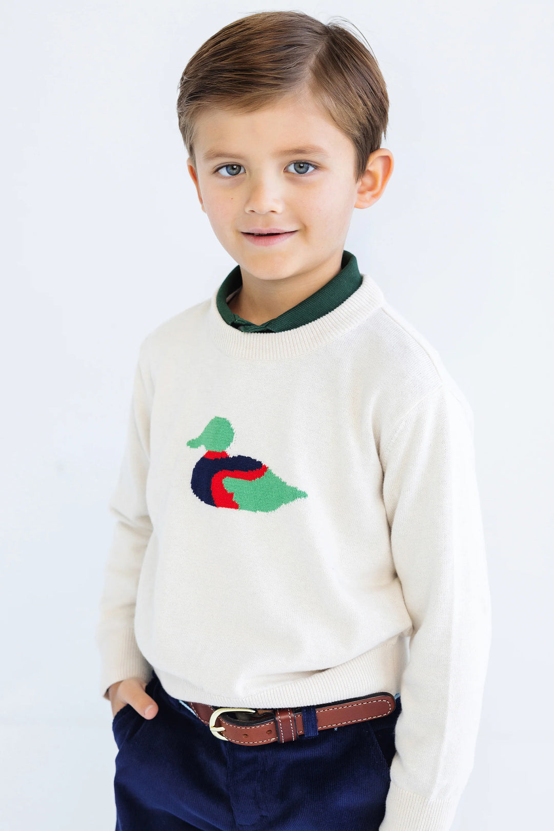 Isaacs Intarsia Sweater- Sandy Springs Stone/Duck