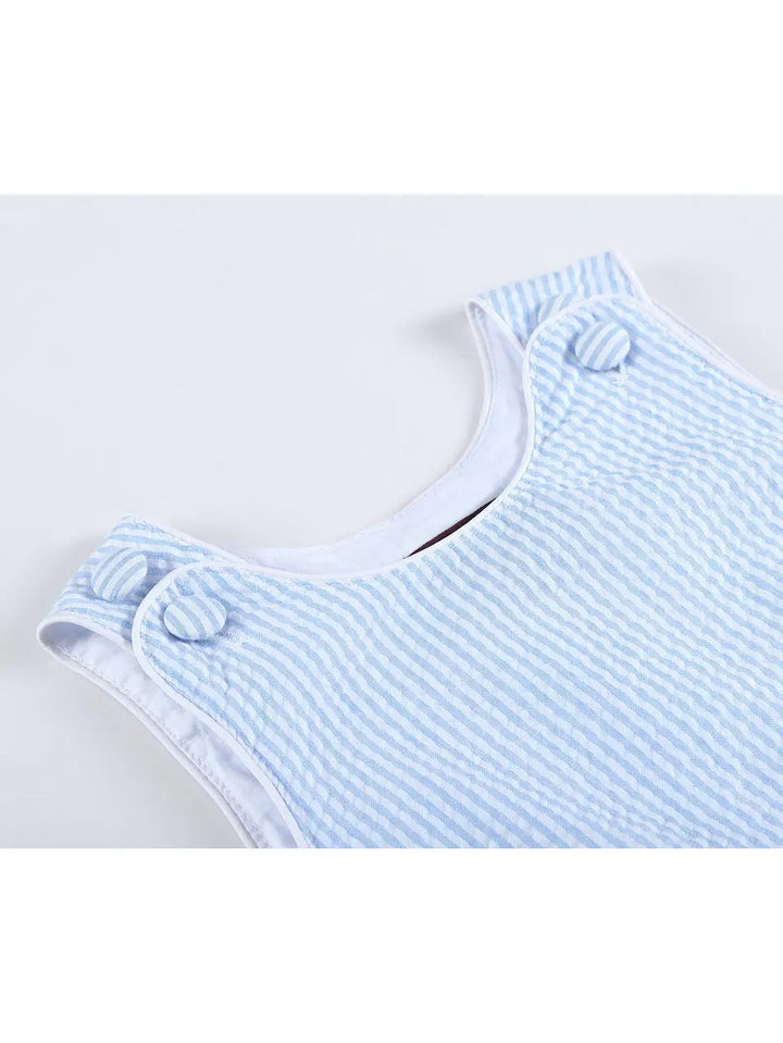 Classic Light Blue Seersucker Bubble Romper