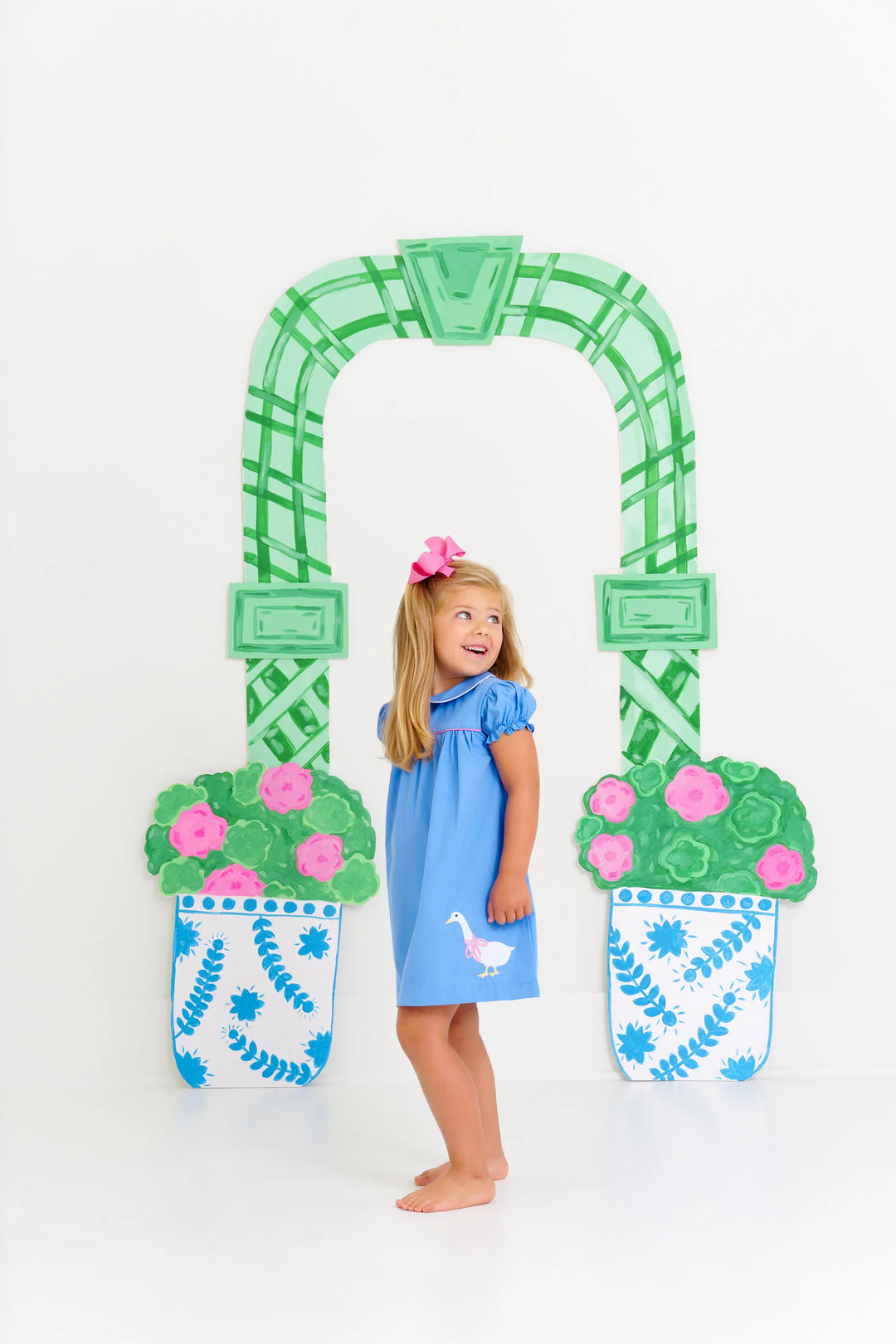 Holly Day Dress- Barbados Blue with Hamptons Hot Pink & Worth Avenue White with Duck Applique