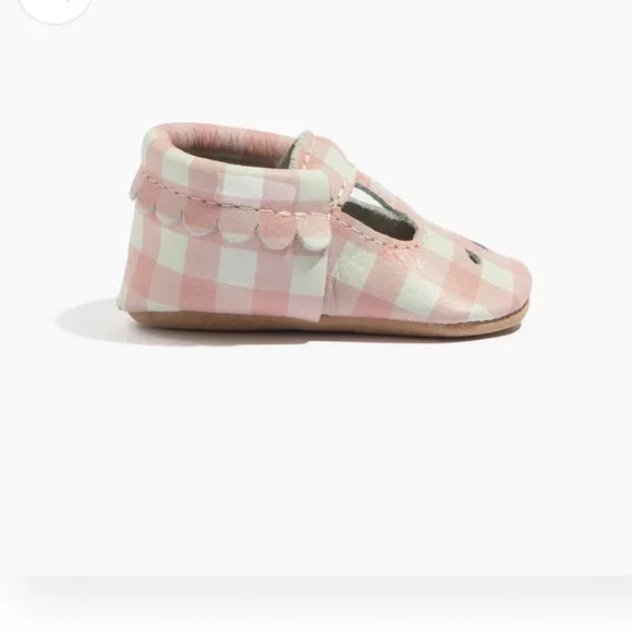 Melon Gingham Mary Jane Baby Shoe- Soft Sole