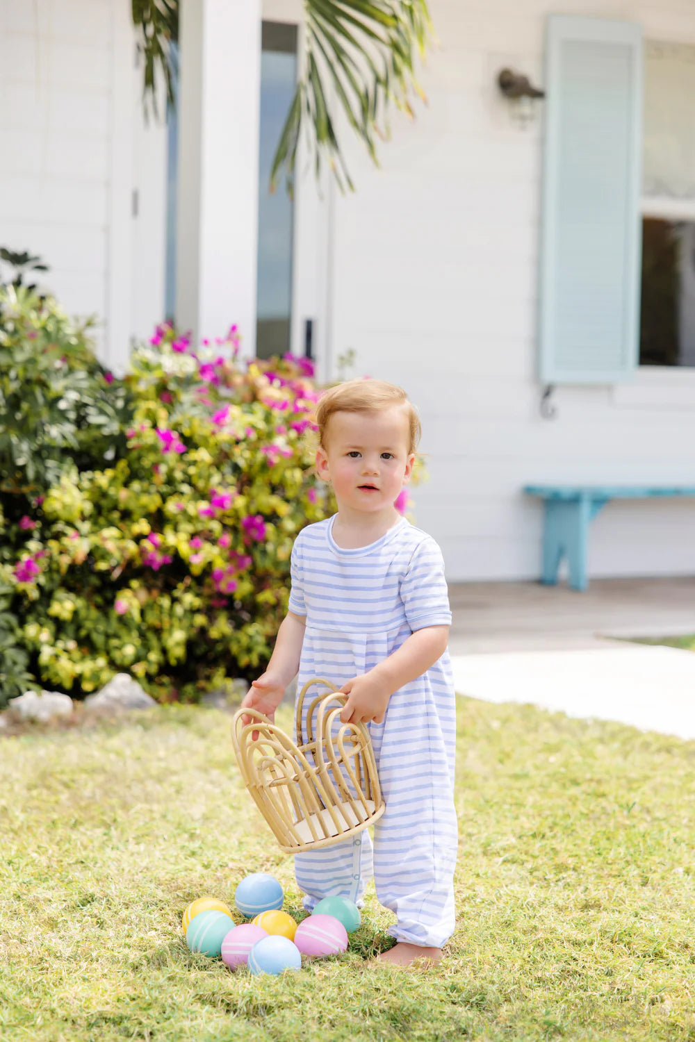 Short Sleeve Bradford Romper- Beale Street Blue Stripe