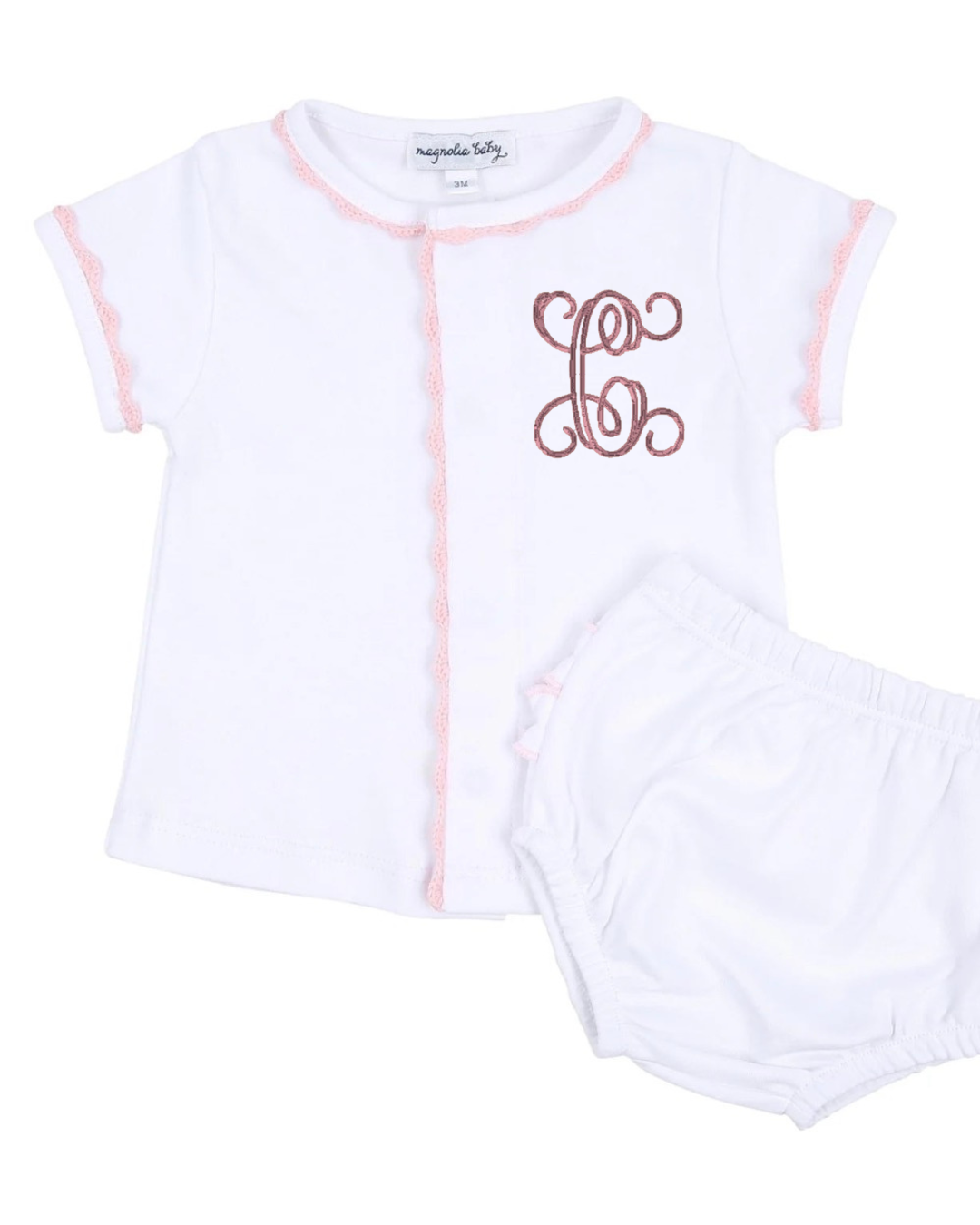 AbbyLane Bell- Baby Joy Ruffle Diaper Cover Set- Pink Crochet Trim