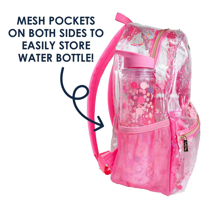 Pink Party Confetti Pink Clear Backpack- Medium