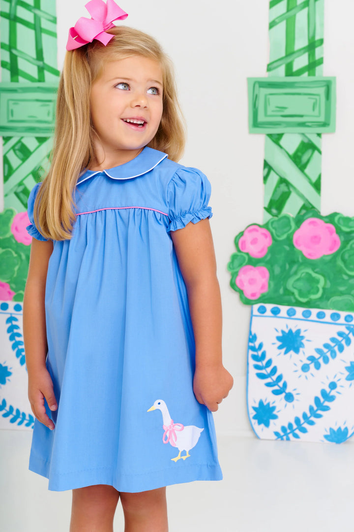 Holly Day Dress- Barbados Blue with Hamptons Hot Pink & Worth Avenue White with Duck Applique