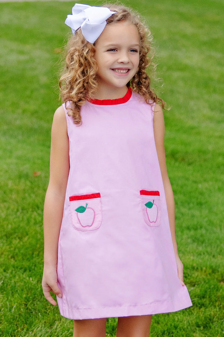 Lizzie's Luxe Leisure Dress- Pier Party Pink-Mini Gingham Apple Applique