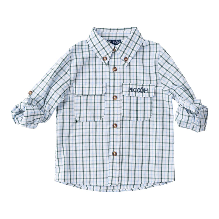 Founders Fishing Shirt- Posy Green/Powder Blue Windowpane