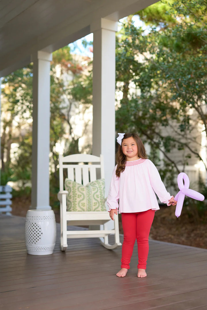 Bettye Sue Smocked Top- Palm Beach Pink/Richmond Red